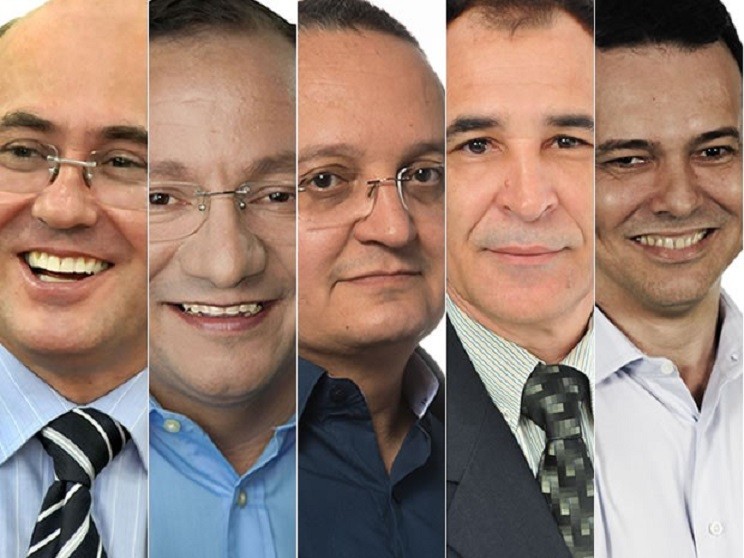 Riva, Muvuca, Pedro Taques, José Roberto e Lúdio Cabral: os cinco candidatos confirmaram participação no debate do Grupo Gazeta de Comunicação